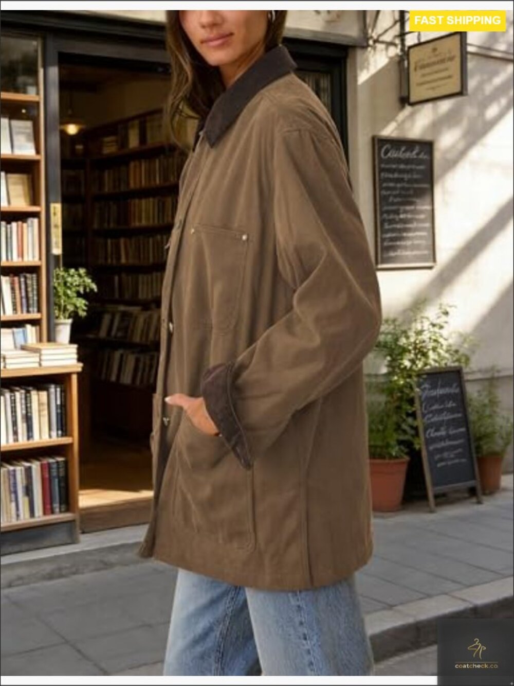 Oversized Utility Cotton Jacket Corduroy Collar Vintage Workwear Pockets - Picture 2 of 7